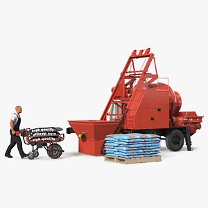 Worker with Cement and Concrete Mixer Pump