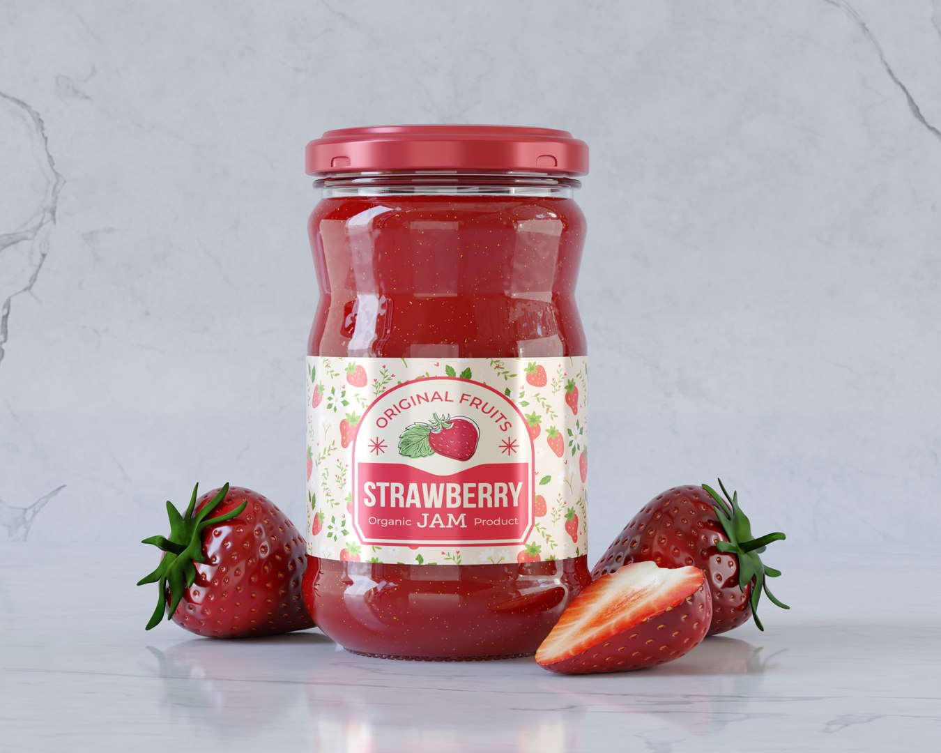 Jam Paste Jar With Strawberry 3D - TurboSquid 2334557
