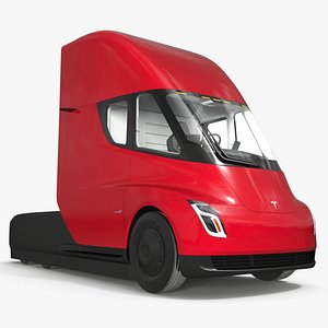 3D model Tesla Semi Commercial Freight Truck Simple Interior Red