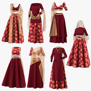 3D model 7 female Indian clothes