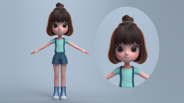 3D cute cartoon girl model