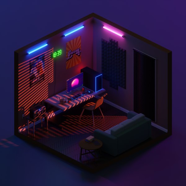 Isometric Gaming Room 3 3d Turbosquid