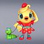 Cartoon Girl Chiken With Worm