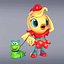 Cartoon Girl Chiken With Worm