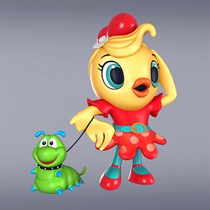 Cartoon Girl Chiken With Worm
