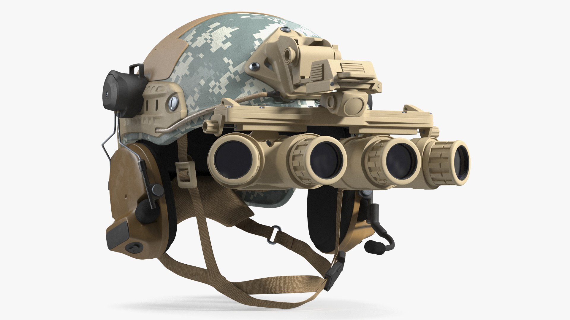 Helmet with Night Vision Goggles Grey Camo 3D model preview