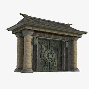 Ancient Asian architecture mysterious bronze gate