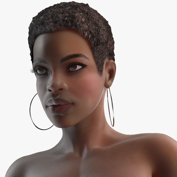 nude dark skin woman rigged 3D model