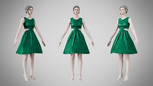 3D Dress 33 Emerald Velvet Green