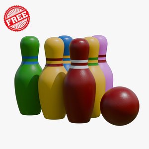 3D Colorful Bowling Pins and Ball