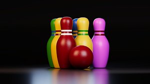 3D Colorful Bowling Pins and Ball