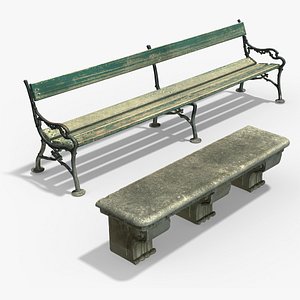 3D model Imperial Garden Benches from Wood and Stone