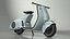 Futuristischer blauer Elektroroller Vespa 98 mit eingeschaltetem Licht
