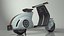 Futuristischer blauer Elektroroller Vespa 98 mit eingeschaltetem Licht
