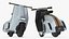 Futuristischer blauer Elektroroller Vespa 98 mit eingeschaltetem Licht