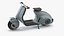Futuristischer blauer Elektroroller Vespa 98 mit eingeschaltetem Licht