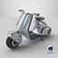 Futuristischer blauer Elektroroller Vespa 98 mit eingeschaltetem Licht