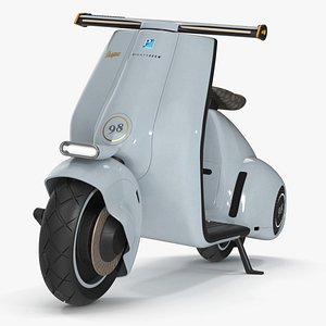 Futuristic Blue Electric Scooter Vespa 98 Parked Lights On 3D