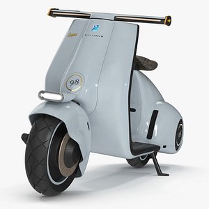 Futuristic Blue Electric Scooter Vespa 98 Parked Lights On