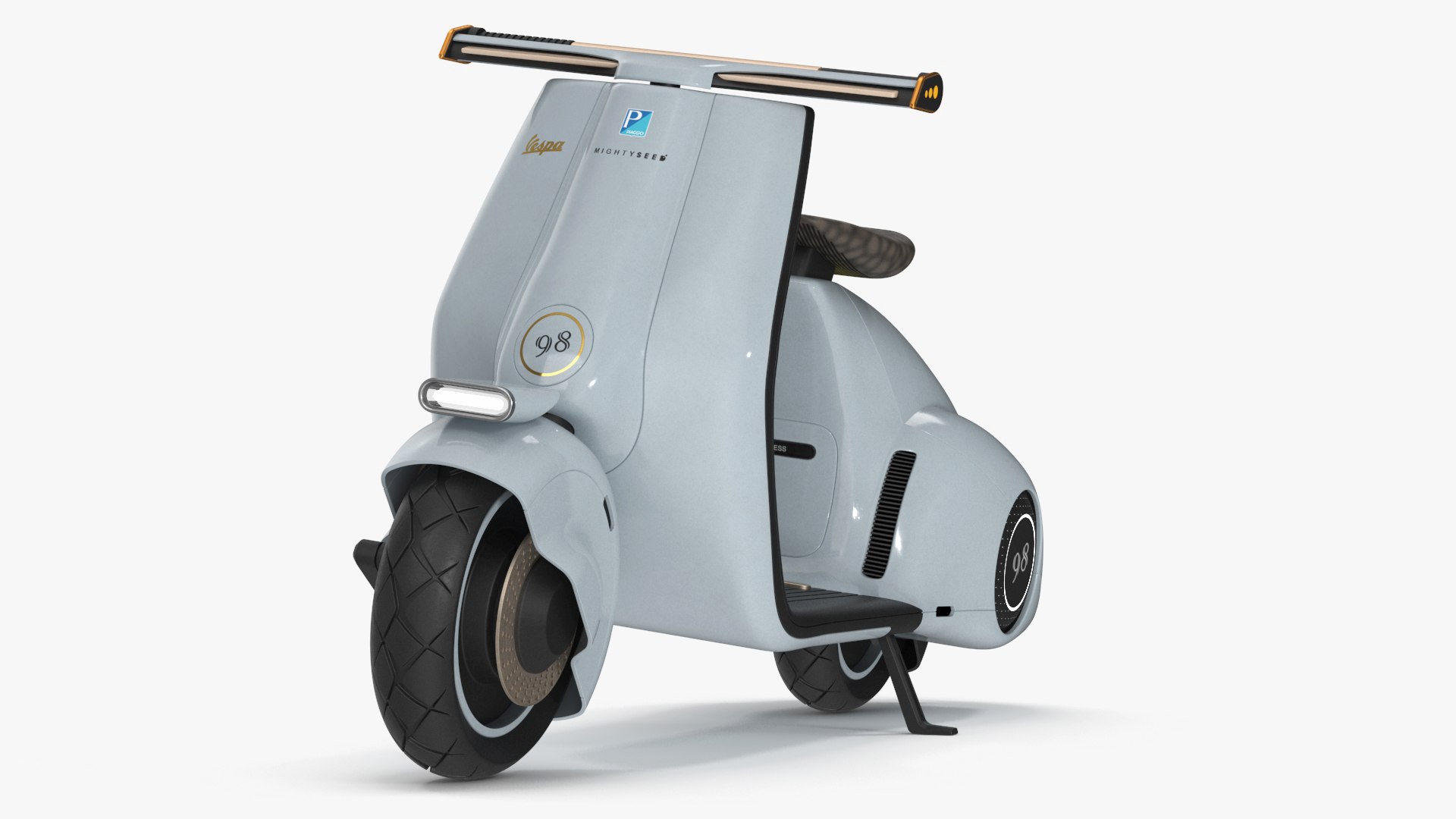 Futuristic Blue Electric Scooter Vespa 98 Parked Lights On 3D model preview