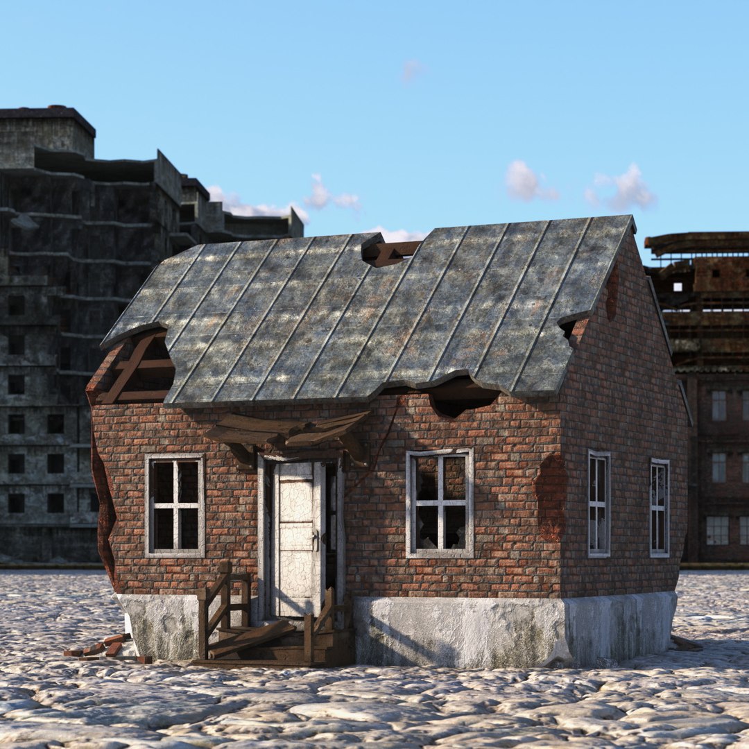 Destroyed Building Country House 3D model preview