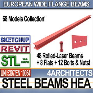 Steel Wide Flange Beams HEA Collection Revit STL Printable