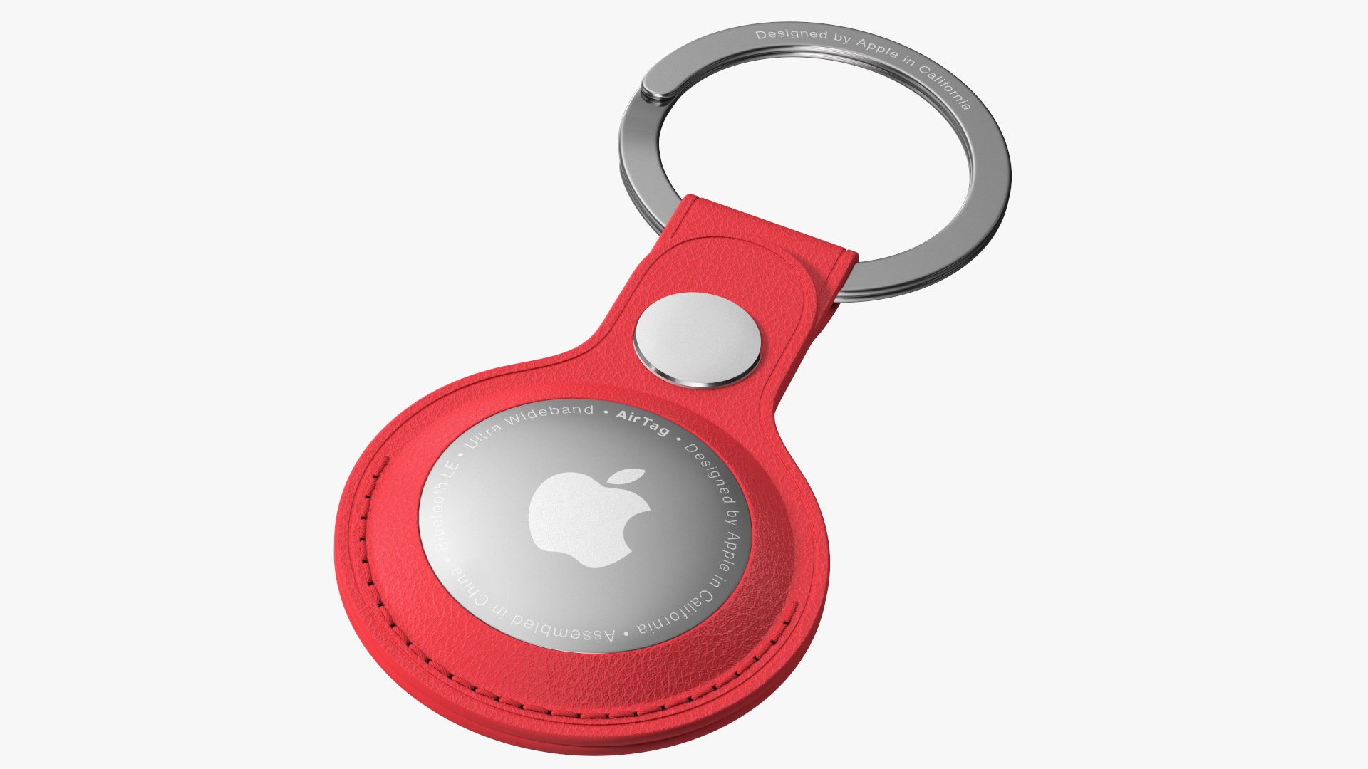 Apple AirTag Leather Key Ring Red 3D model preview