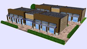 small modern shopping center buildings low poly