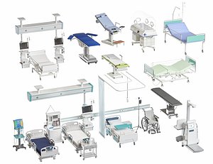 3D Hospital Ward Hospital Room Interior Operating Table Infant Incubator Gynecology Chair model