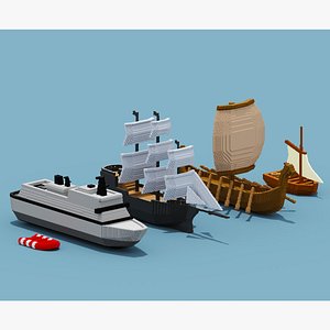 Voxel Boat Collection Low-poly 3D model