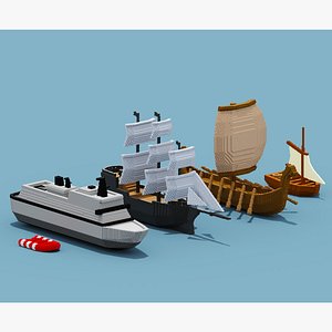 Voxel Boat Collection Low-poly 3D model