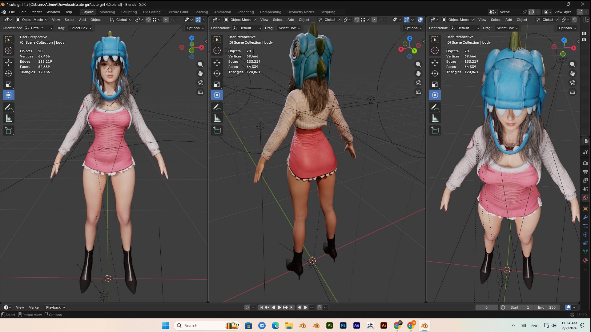 Cute girl PBR 8k lowpoly 3D model https://p.turbosquid.com/ts-thumb/uy/gHpdsR/2a/bandicam20260202113422871/png/1770007159/1920x1080/fit_q87/02afe0638a3572c018baf86ea91b55480093f8f9/bandicam20260202113422871.jpg