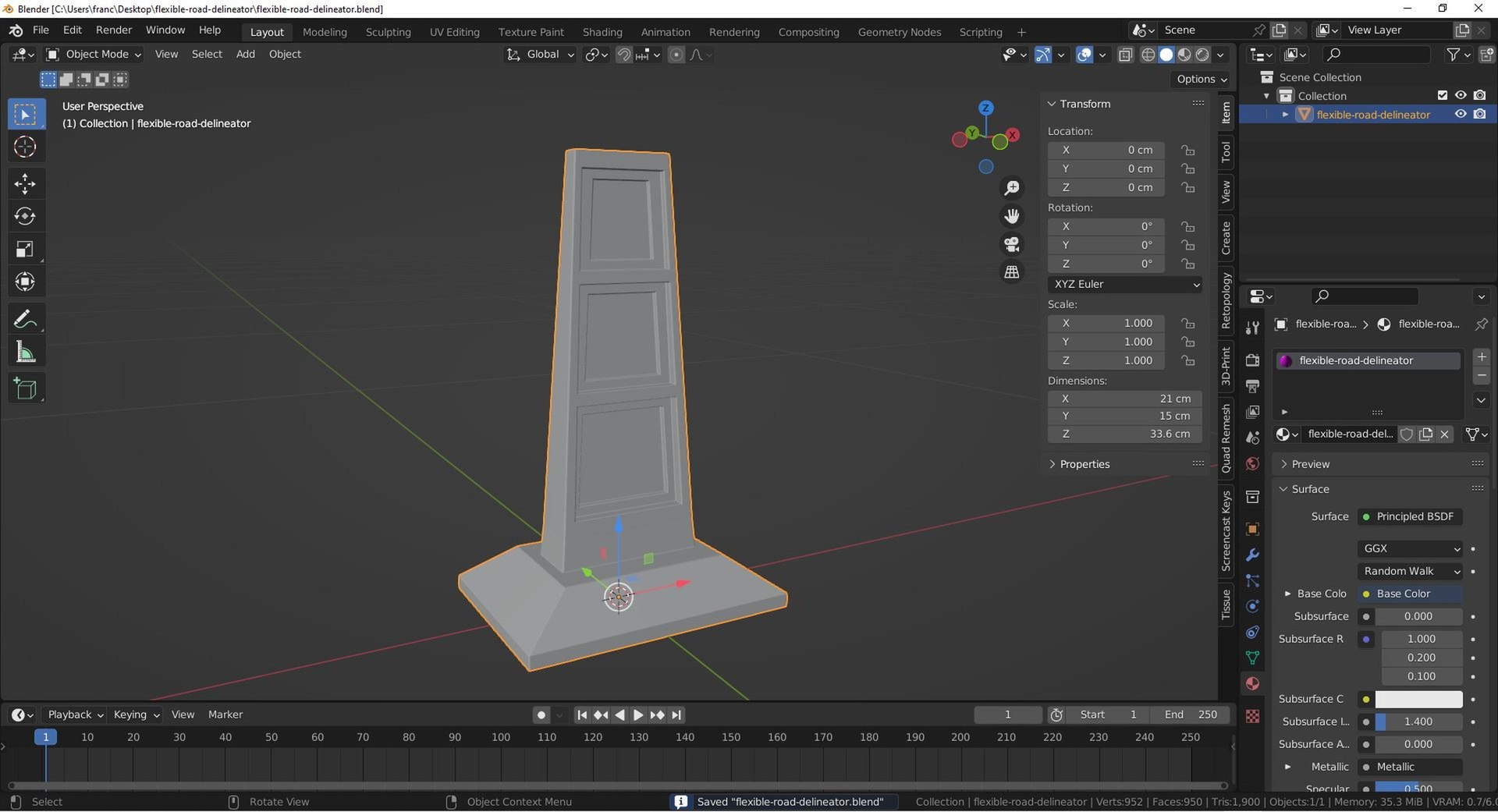3D Flexible road delineator model https://p.turbosquid.com/ts-thumb/uz/0GQSJ6/Tn/tsflexibleroaddelineator08/jpg/1687280985/1920x1080/fit_q87/da70ccf7be8fbd535b3e9e301e6badd7dc03da2f/tsflexibleroaddelineator08.jpg