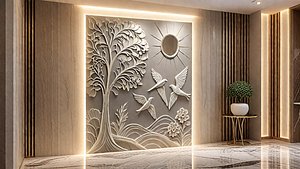 3D Wall Panel mural decor set relief stl 08