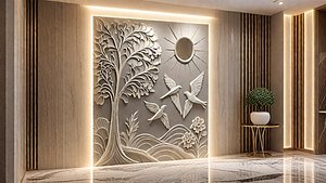 3D Wall Panel mural decor set relief stl 08