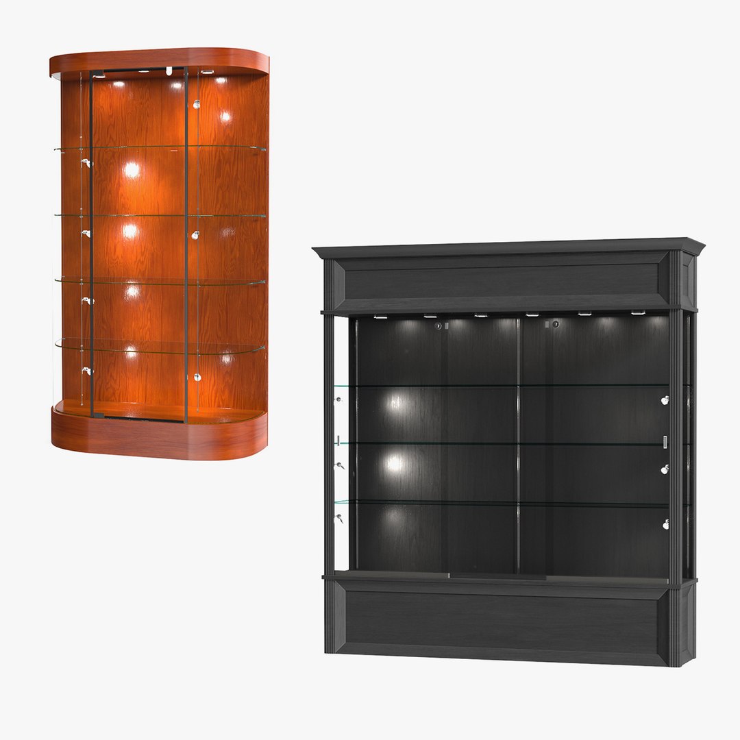 Curved Wall Display Cases Collection 3D model preview