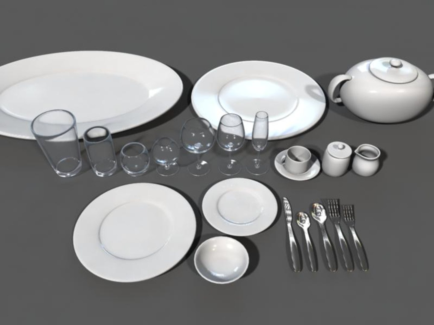 Set Dishes Glassware Flatware 3d Obj