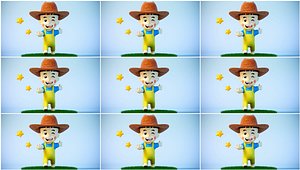 3D Cartoon boy cowboy cartoon gardener Q version