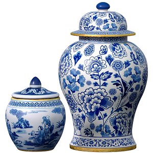 3D Traditional Ceramic Decorative Vase Urn and Jar Chinese Style model