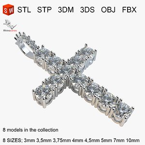 3D model Diamond cross with diamond suspension