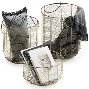 metal baskets books decor 3D