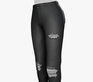 3D Female Black Ripped Jeans Pants Style 2