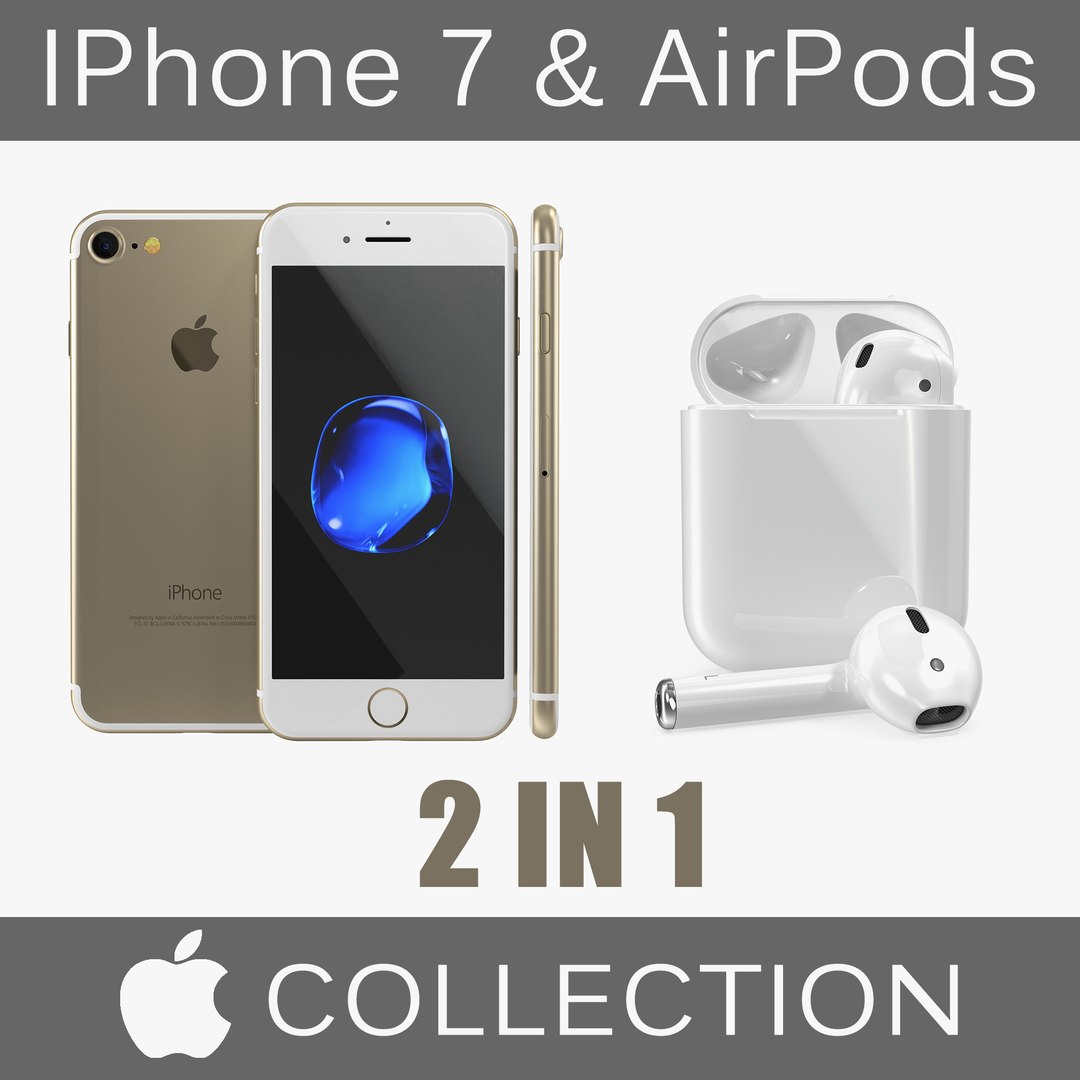 IPhone 7 and AirPods 3D Models Collection 3D model preview