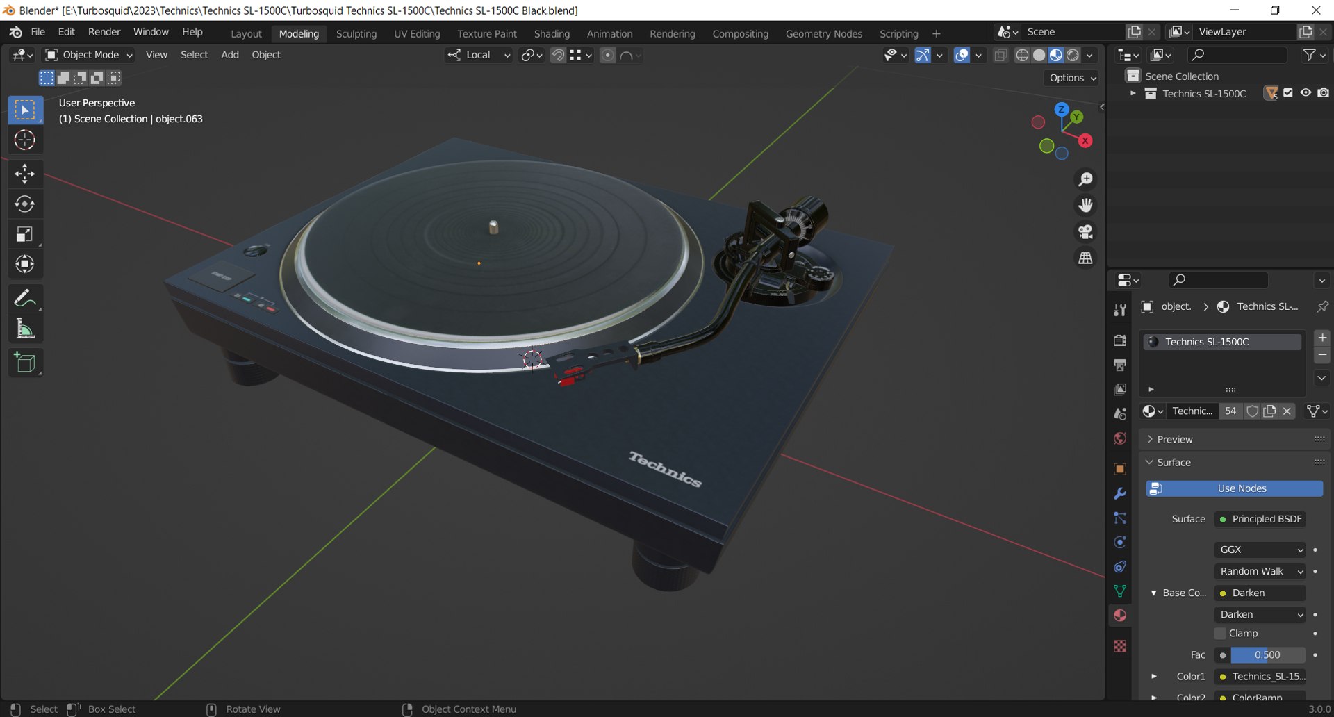 3D Technics SL-1500 SL-1500C Turntable Black Model - TurboSquid 2097206