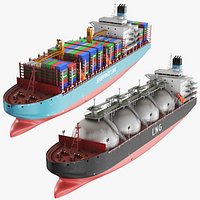 Two Detailed Ships Containers And Tanker
