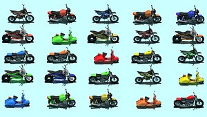 3D Stylized Motorcycle Bike 3d Model Pack Low Poly Scooter Dirt Bike Chopper Game Ready Fbx Obj Blend G model