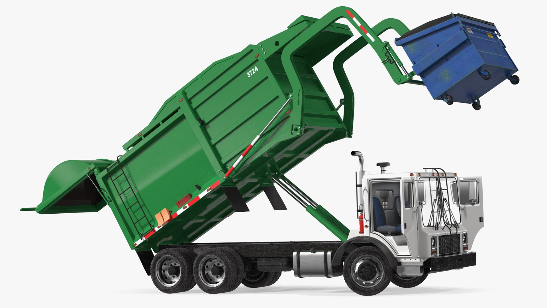 Trash Truck Generic with Dumpster Blue Rigged for Cinema 4D 3D model preview