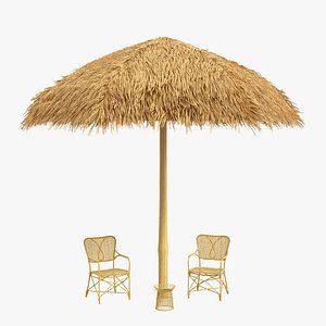 Thatched Bamboo shelter beach canopy with Chairs Ikea