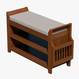 Wooden Storage Bench with Cushion 3D model