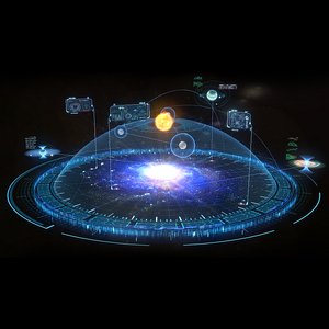 3D model futuristic hologram interface galaxy